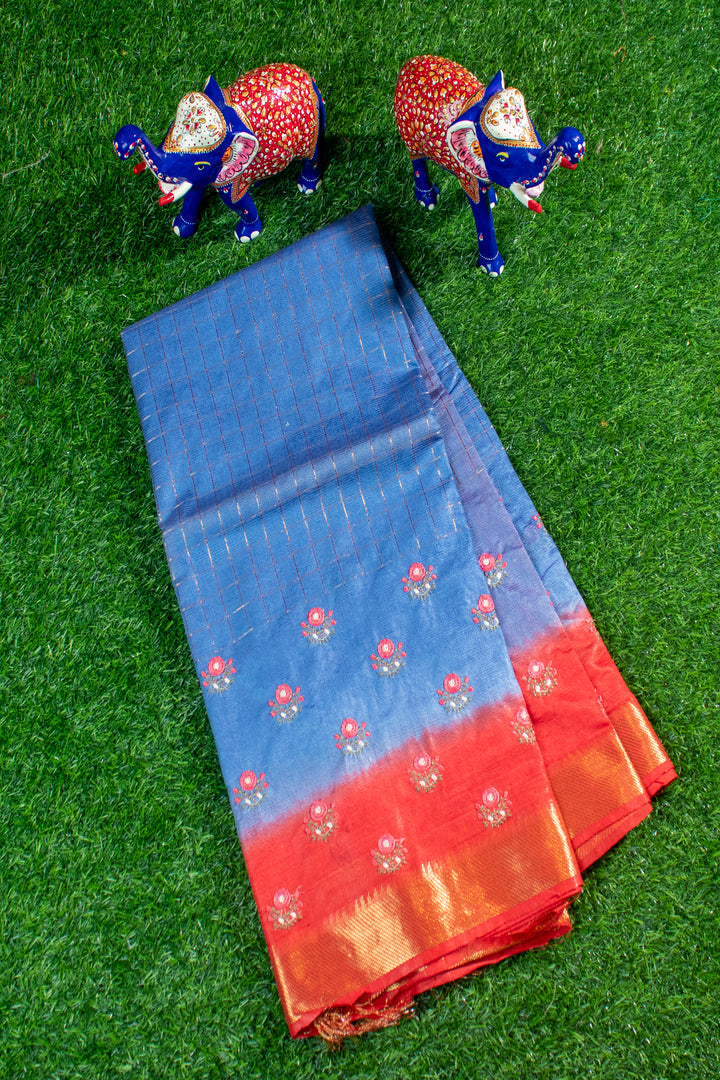 Mangalgiri saree with floral embroidery