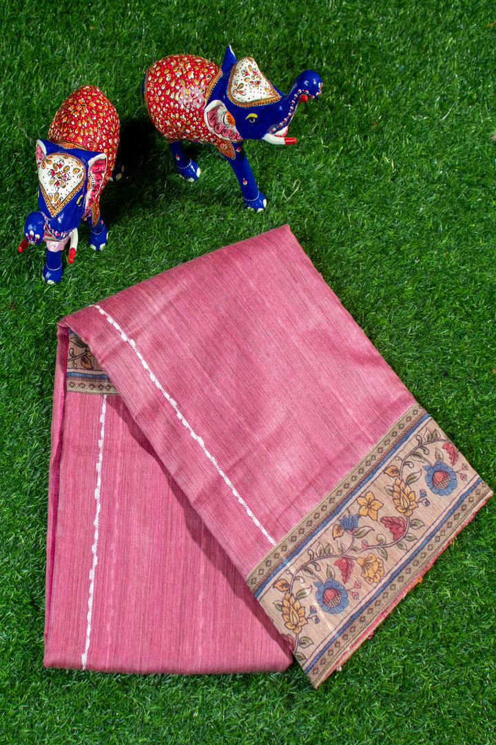 Jute Saree with Kalamkari Border patch work