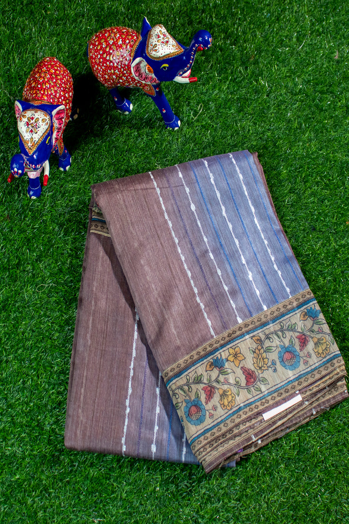 Jute Saree with Kalamkari Border patch work