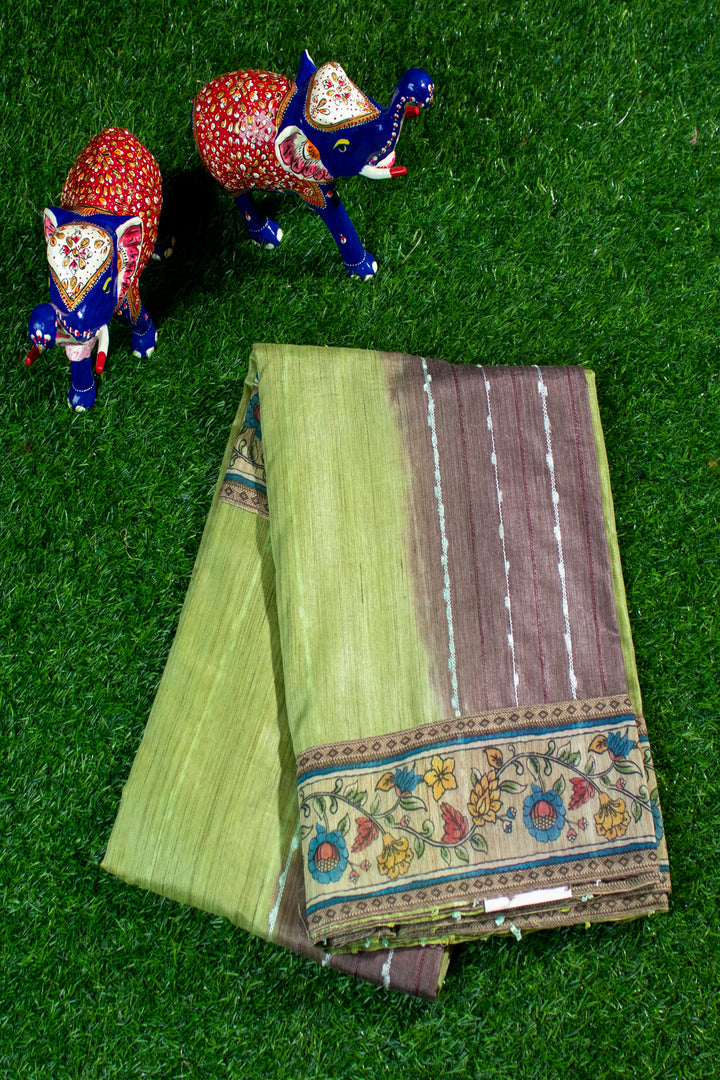 Jute Saree with Kalamkari Border patch work