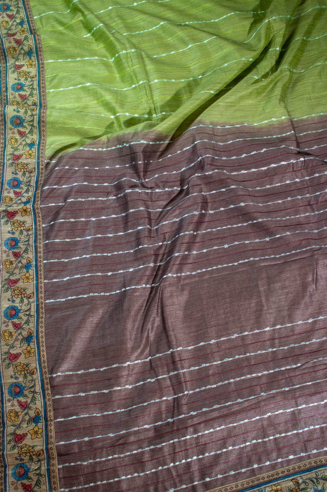 Jute Saree with Kalamkari Border patch work