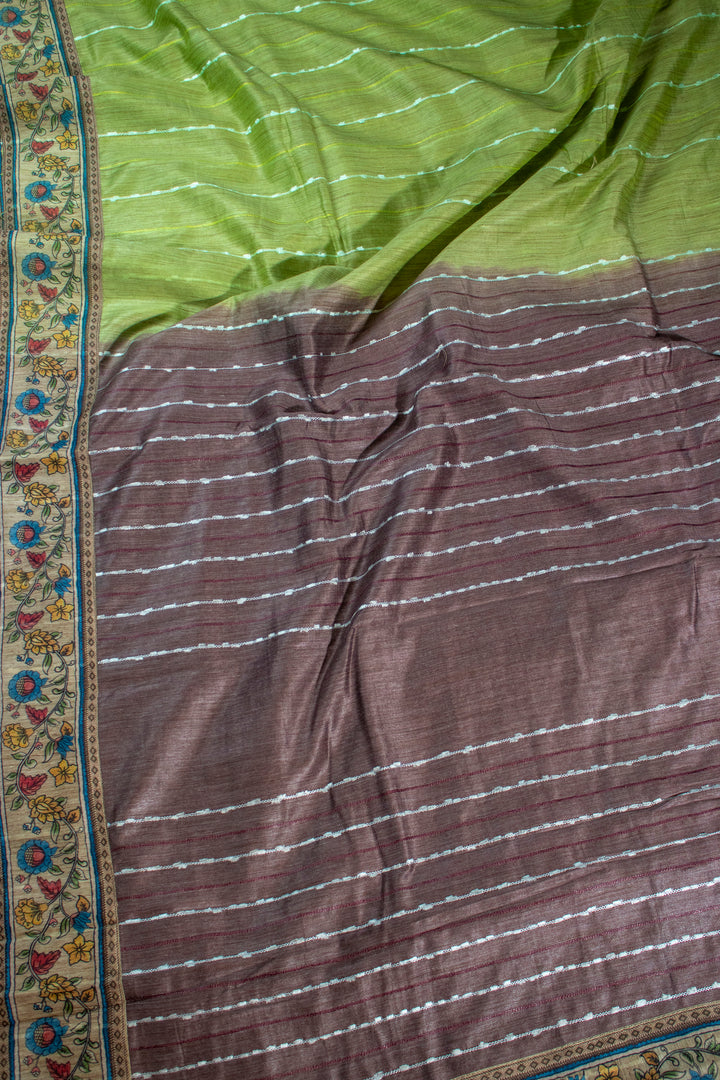 Jute Saree with Kalamkari Border patch work