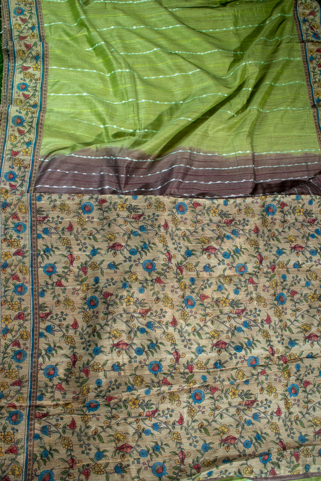 Jute Saree with Kalamkari Border patch work