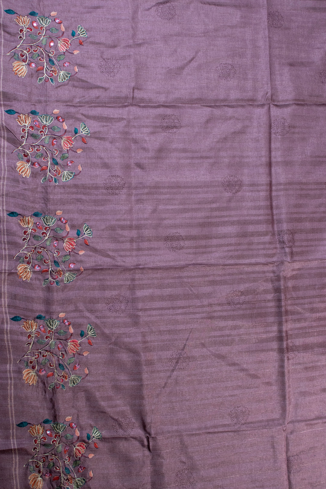 Embroidery floral design tussar silk saree