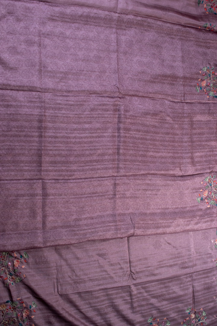 Embroidery floral design tussar silk saree