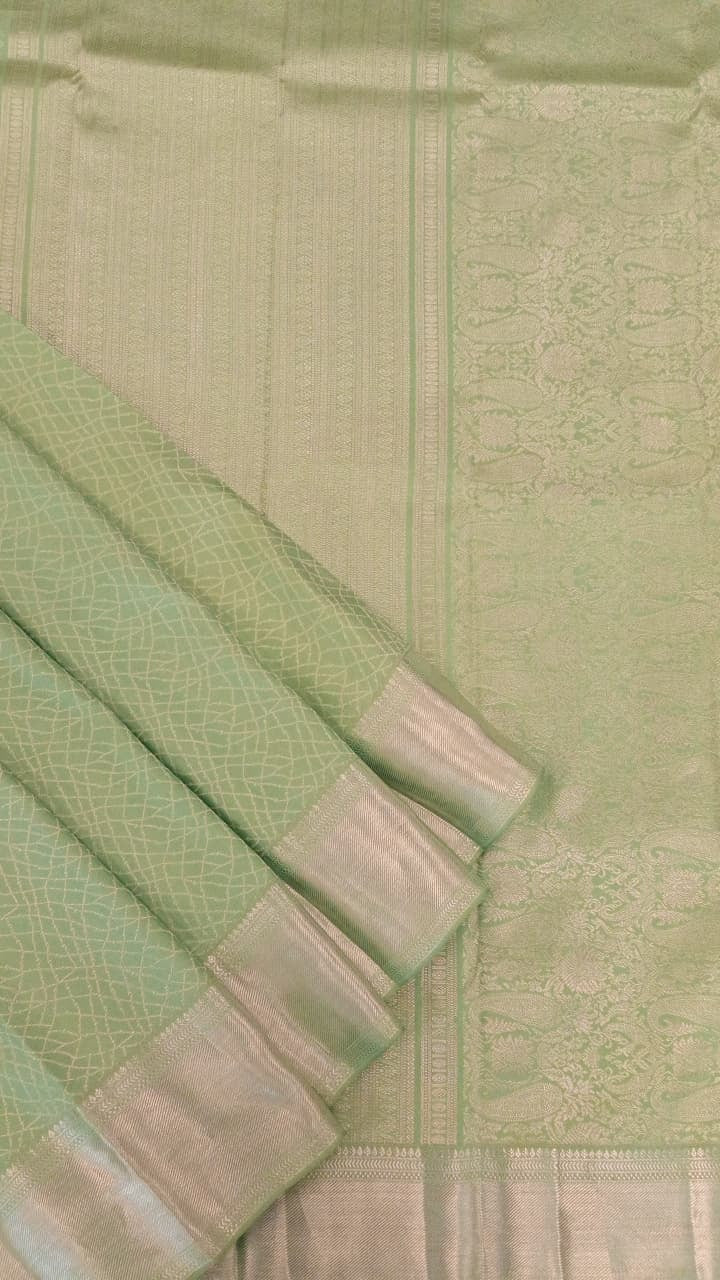 Pista Green Kanchipuram Silk Saree with Silver Self Zari Weave