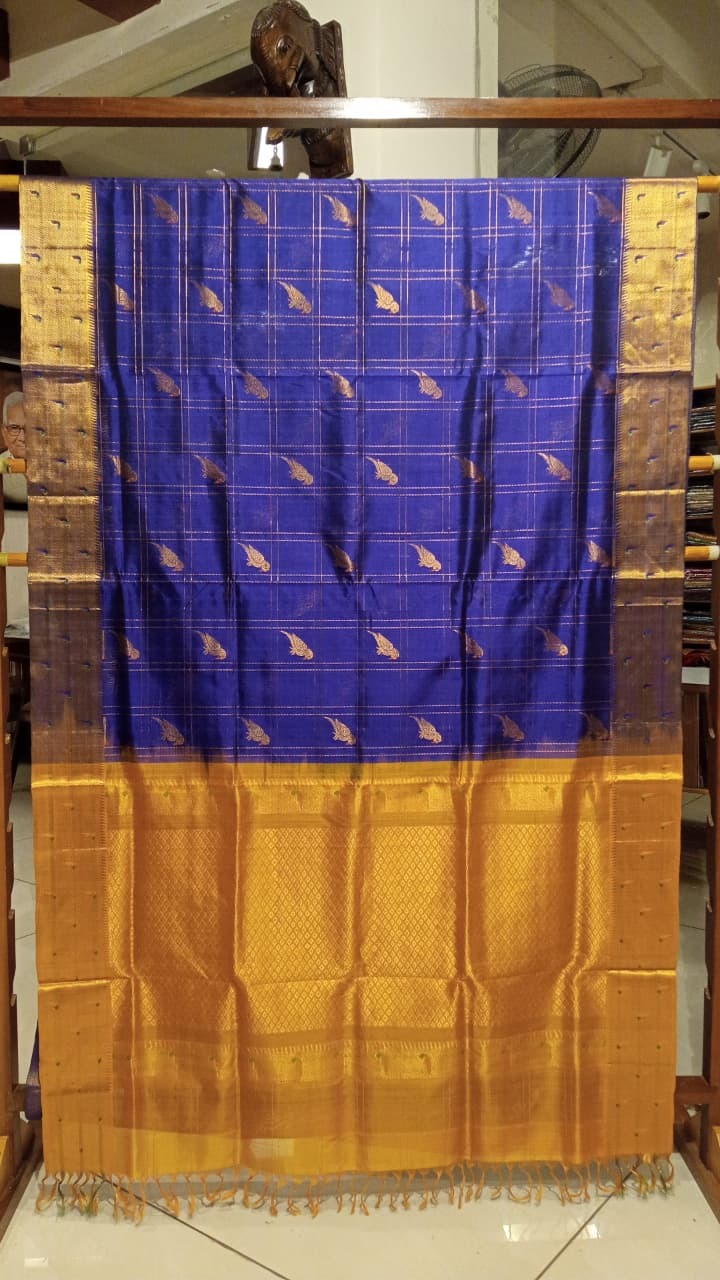 Silk Cotton Saree - Royal Blue with Gold Zari Border (SICO)