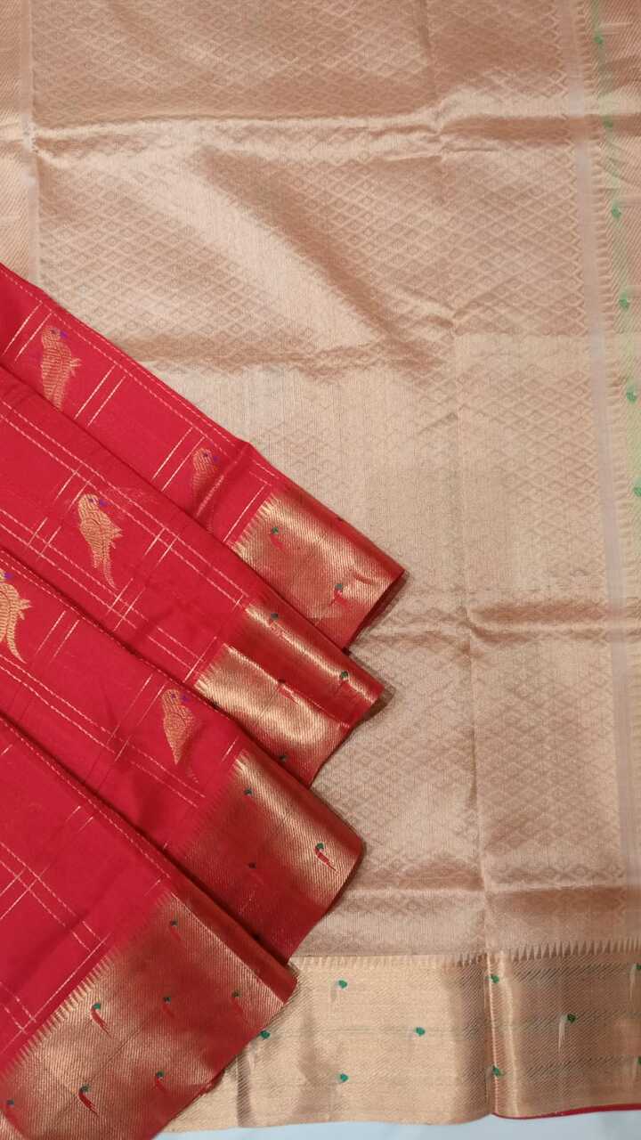 Silk Cotton Saree - Red with Gold Zari Border (SICO)
