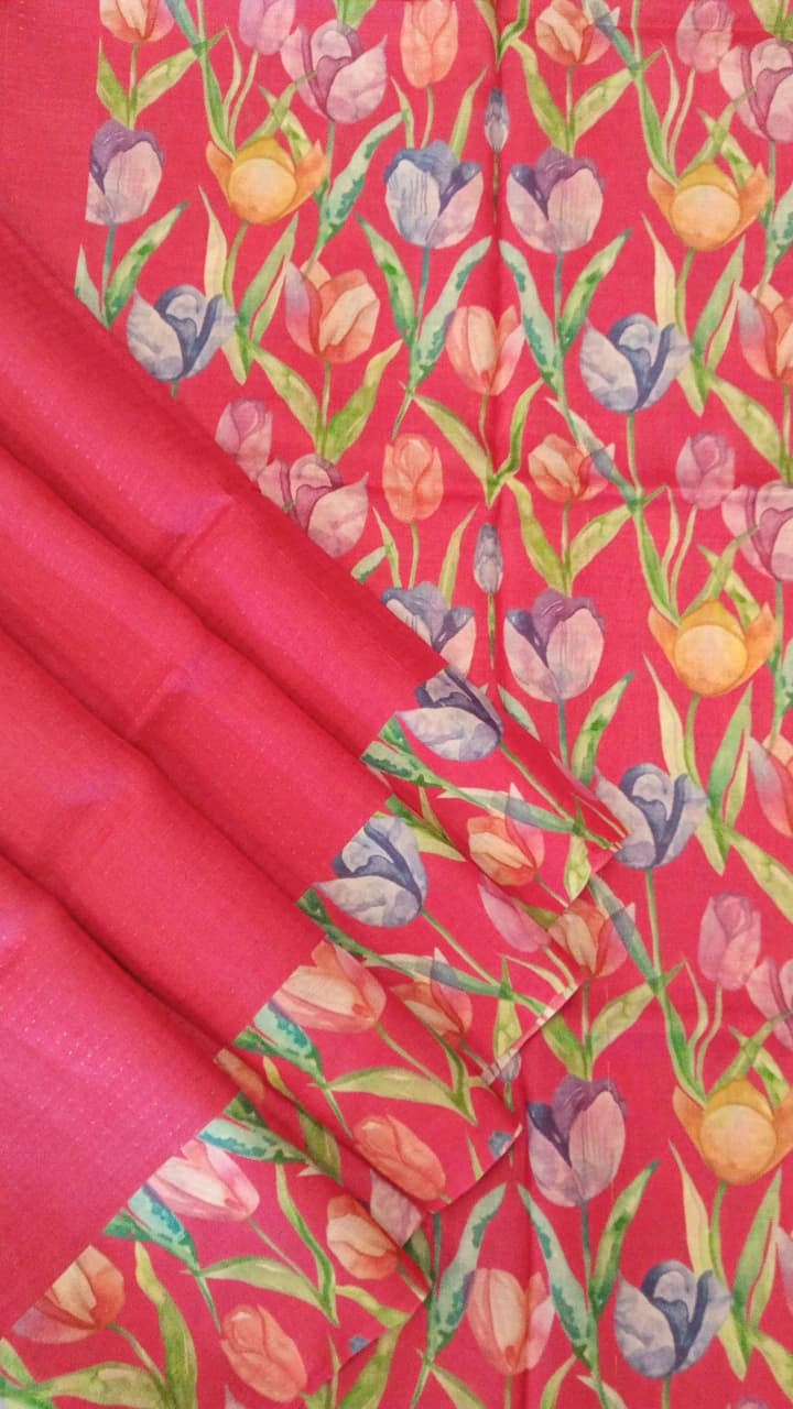 Pink Tussar Silk Sarees