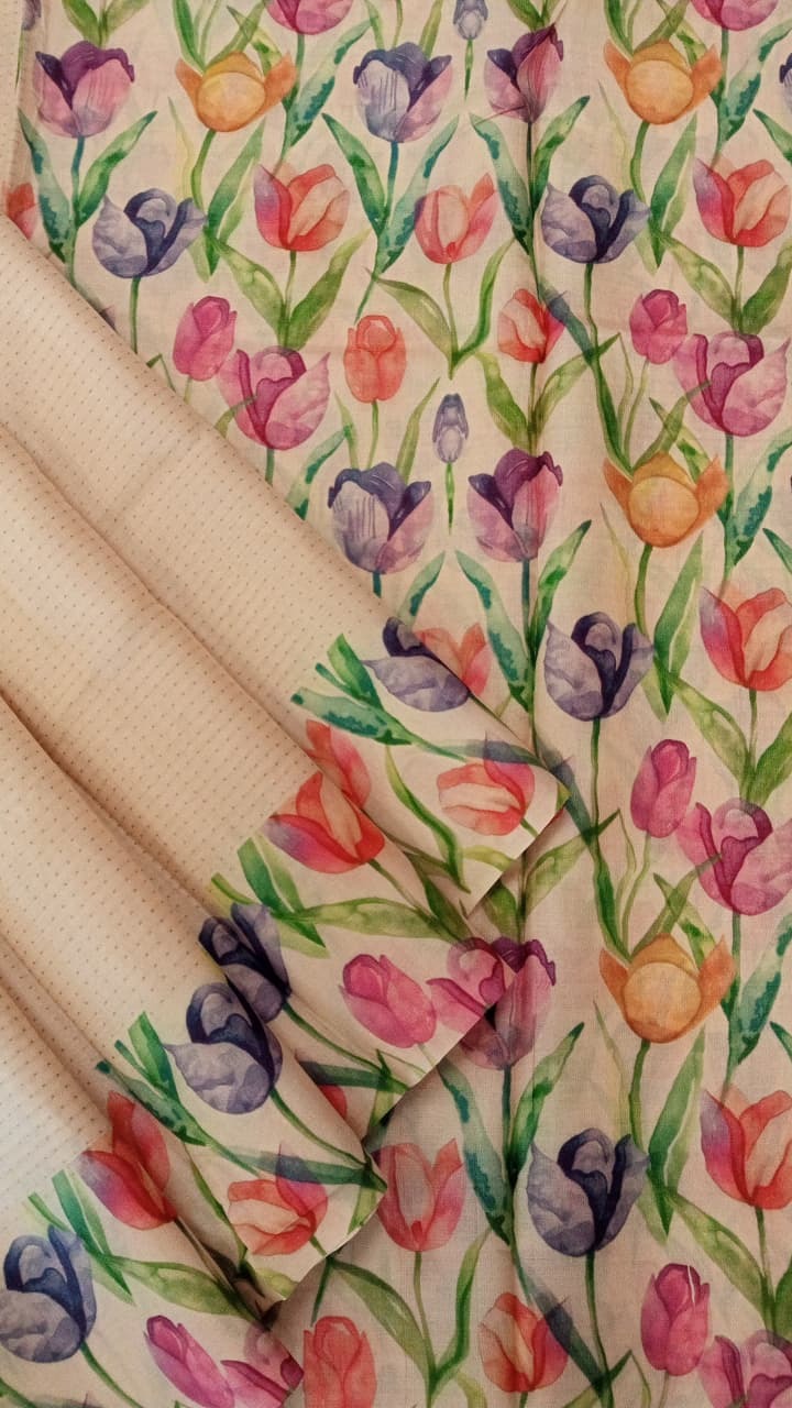 Off White Tussar Silk Saree