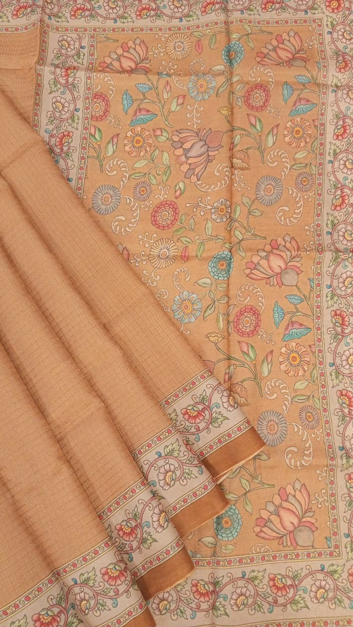 Beige color Tussar Silk Sarees