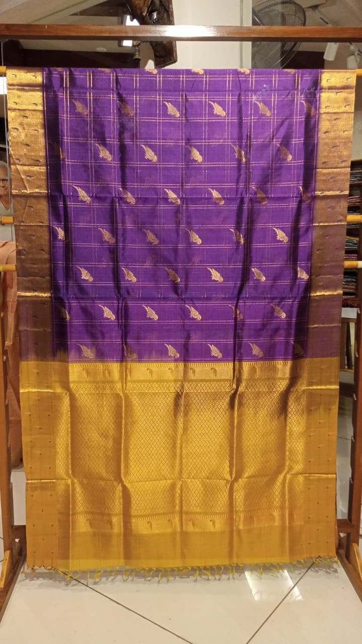 Silk Cotton Saree - Purple with Gold Zari Border (SICO)