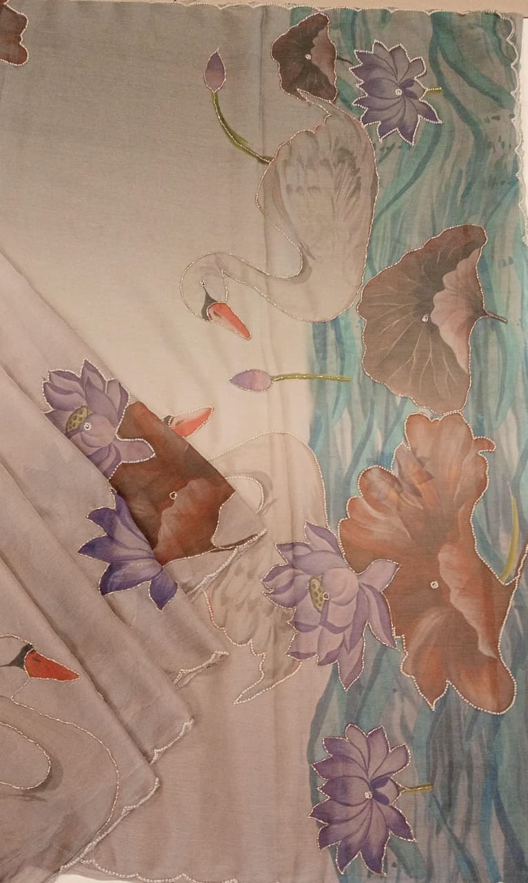 Lavender Chiffon Saree - Swan & Lotus Printed
