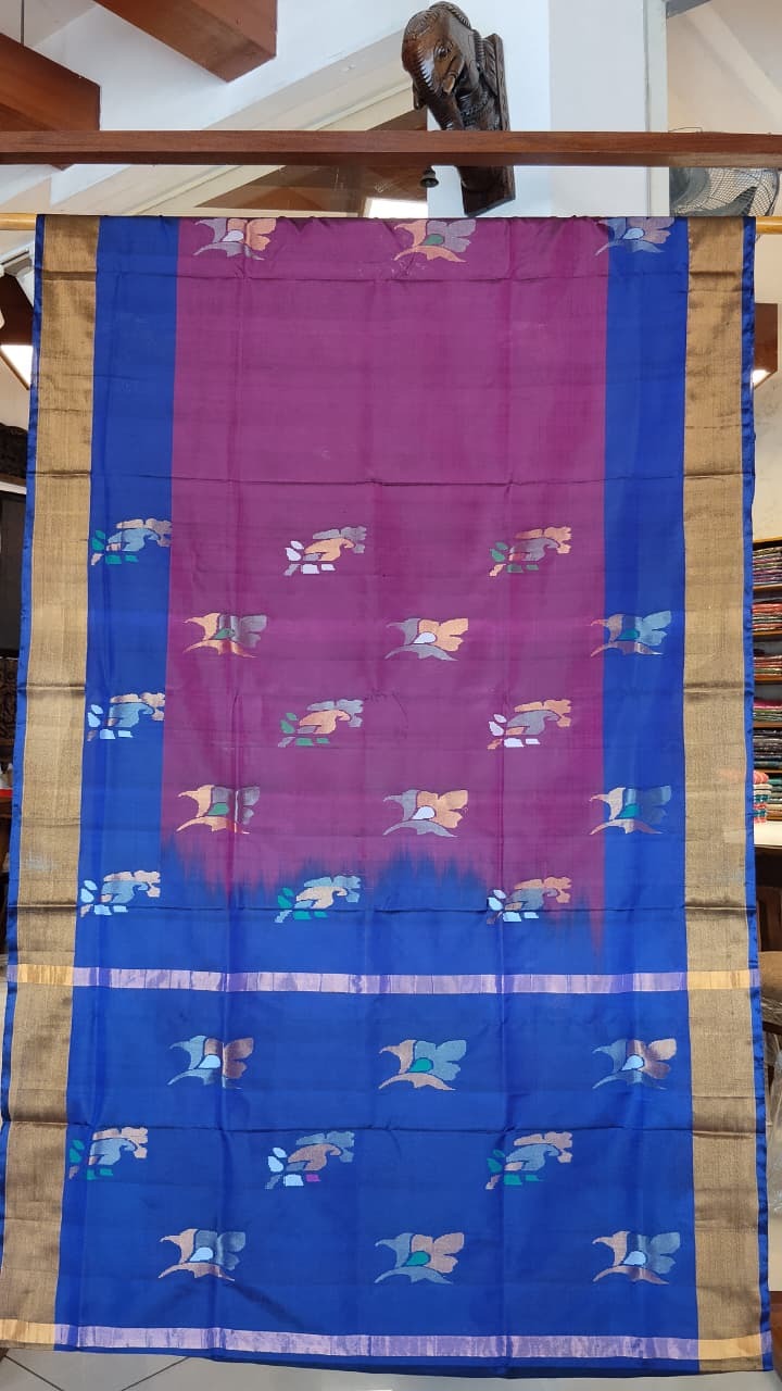 Navy Blue Uppada Silk Saree with Silver Zari Pallu