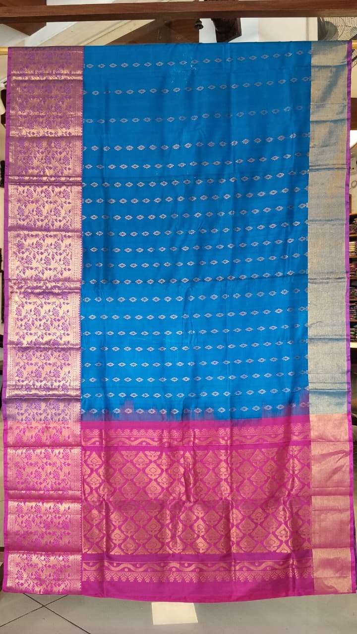 Blue & Pink Uppada Silk Saree with Heavy Zari Pallu