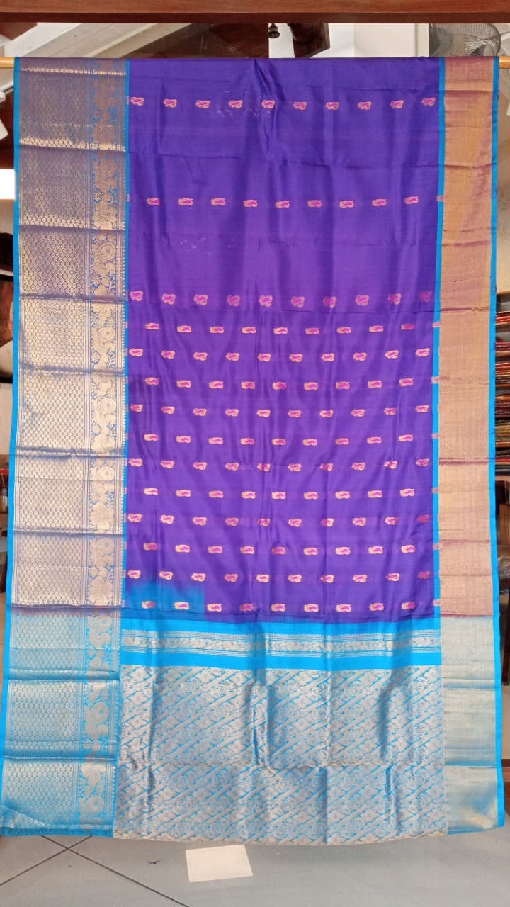 Navy Blue Uppada Silk Saree with Silver Zari Pallu