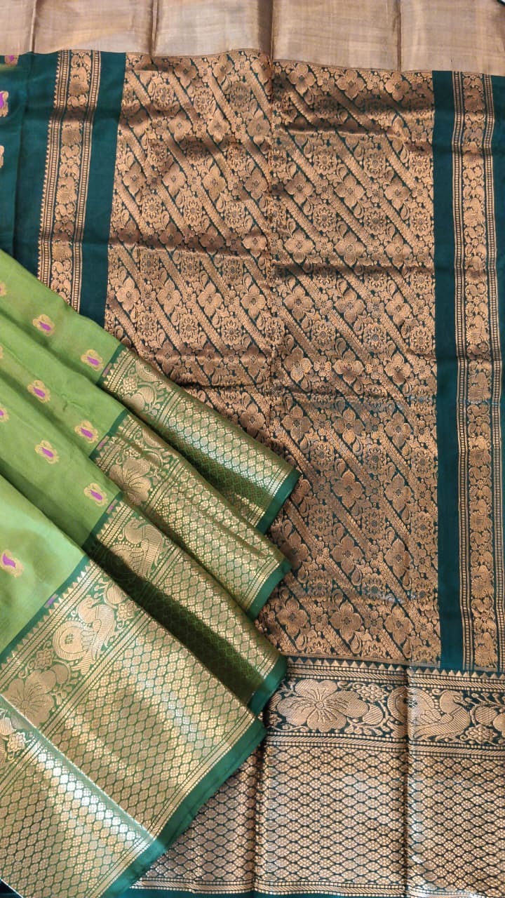 Mehandi Green Uppada Silk Saree with Heavy Zari Pallu