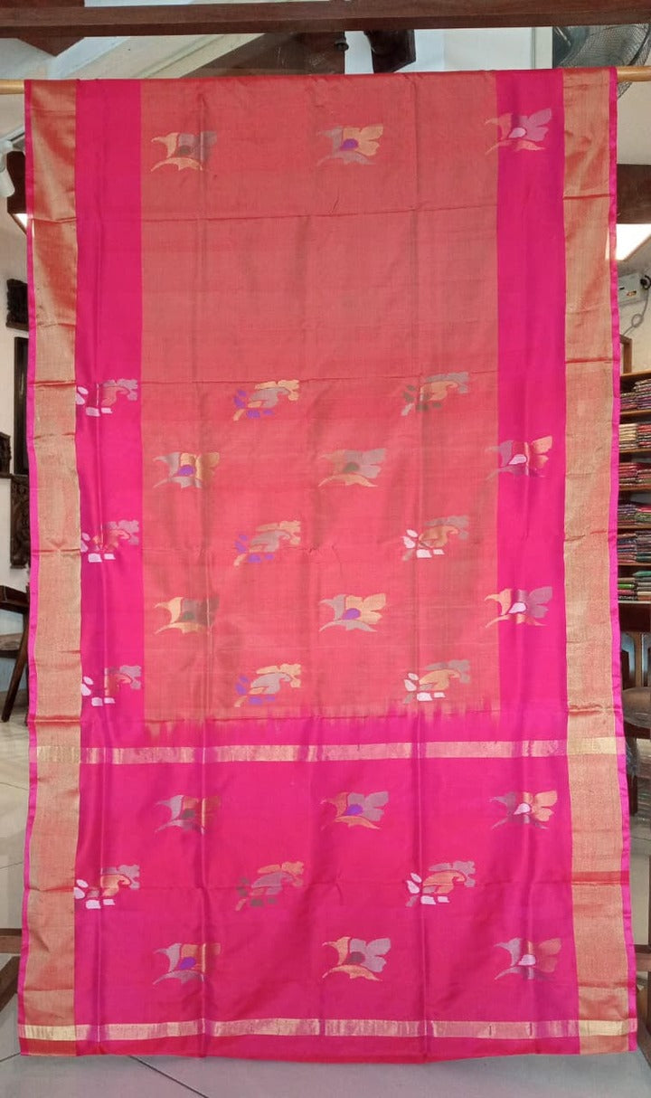 Orange & Pink Uppada Silk Jamdani Saree