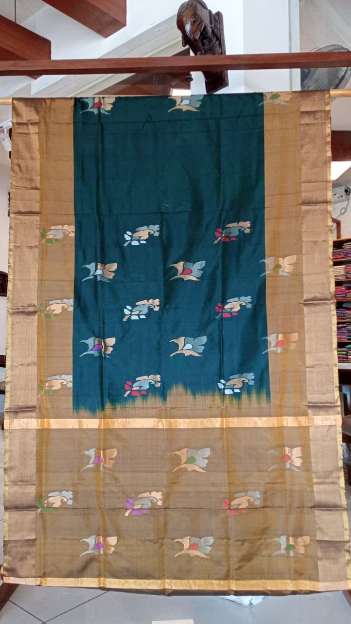 Bottle Green Uppada Silk Jamdani Saree