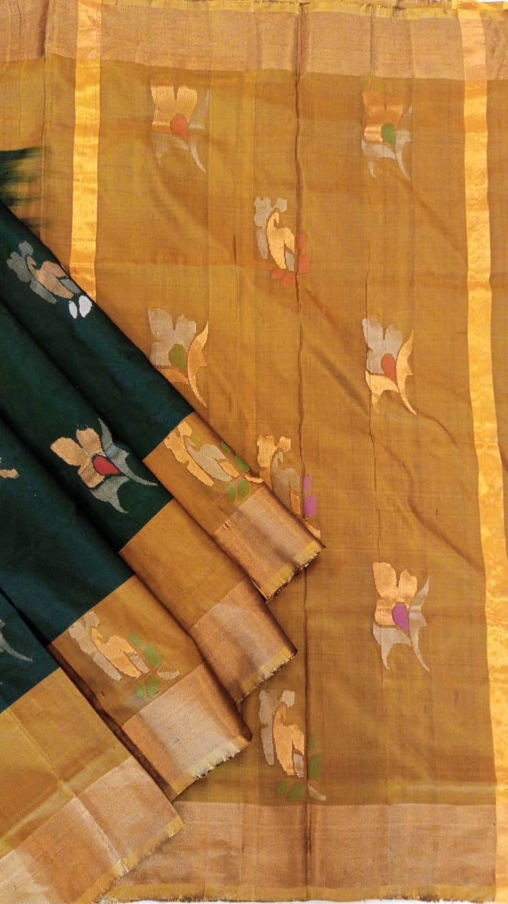 Bottle Green Uppada Silk Jamdani Saree