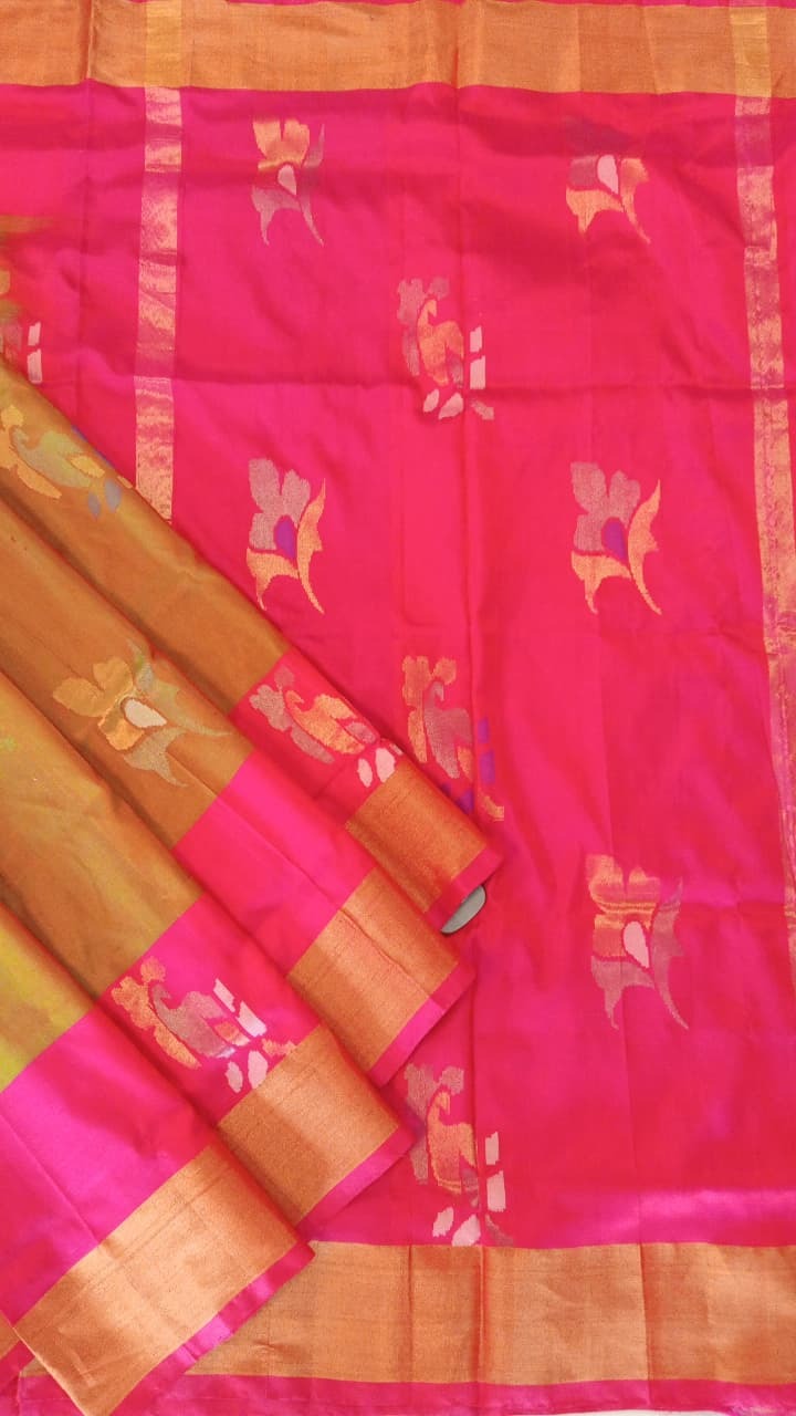 Orange & Pink Uppada Silk Jamdani Saree