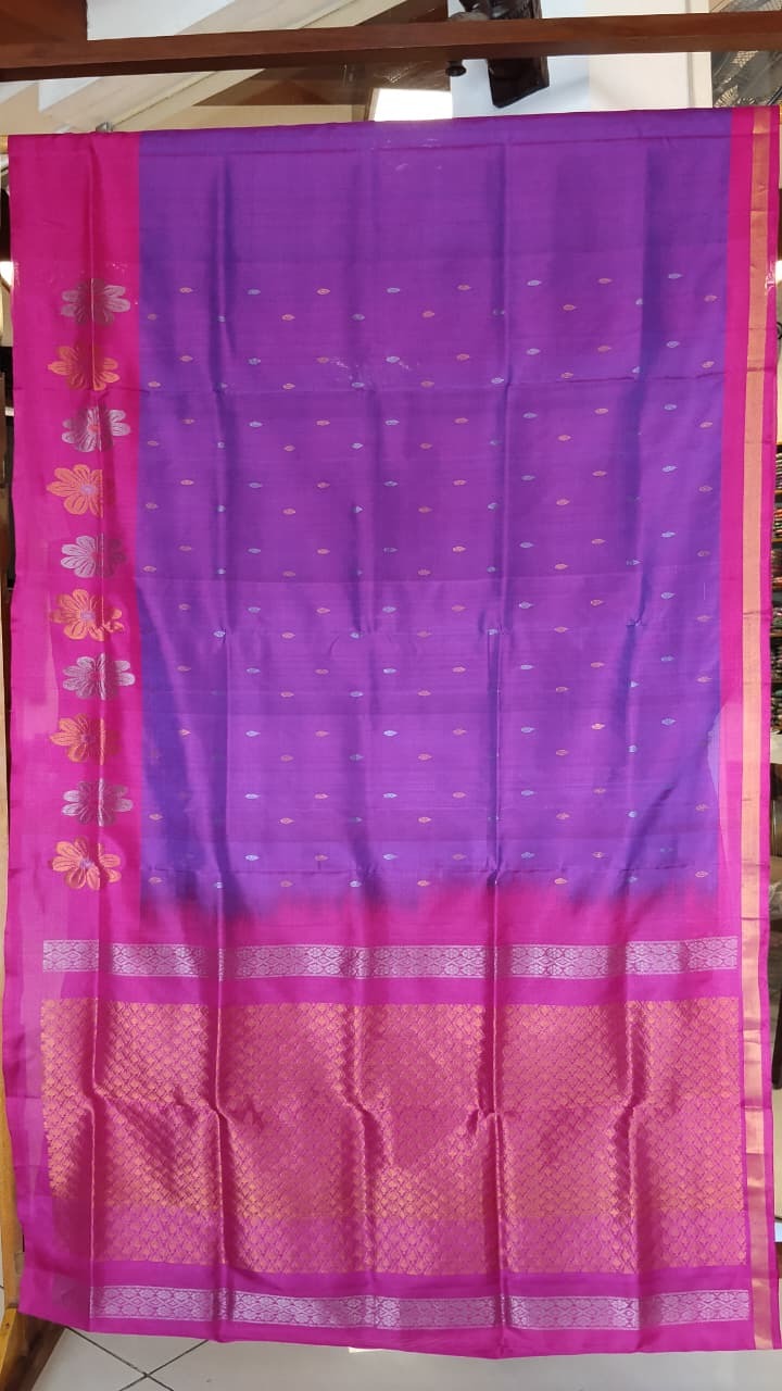 Purple & Magenta Uppada Silk Saree with Heavy Zari Pallu