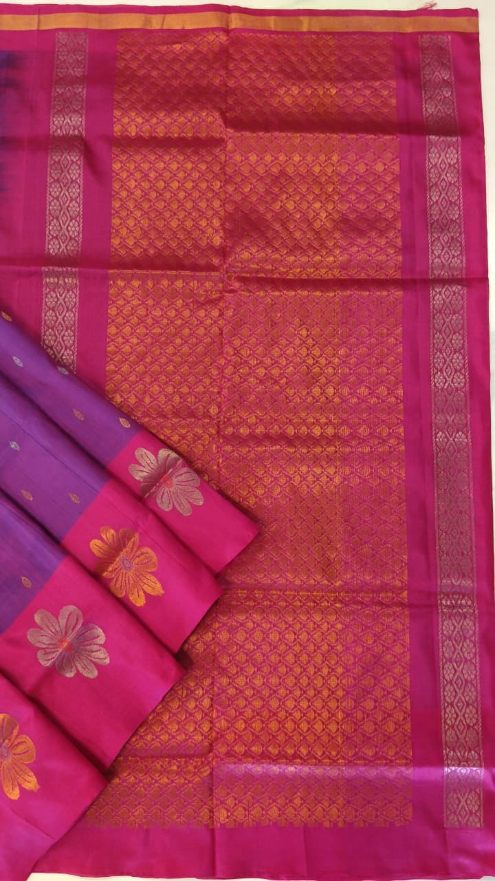 Purple & Magenta Uppada Silk Saree with Heavy Zari Pallu