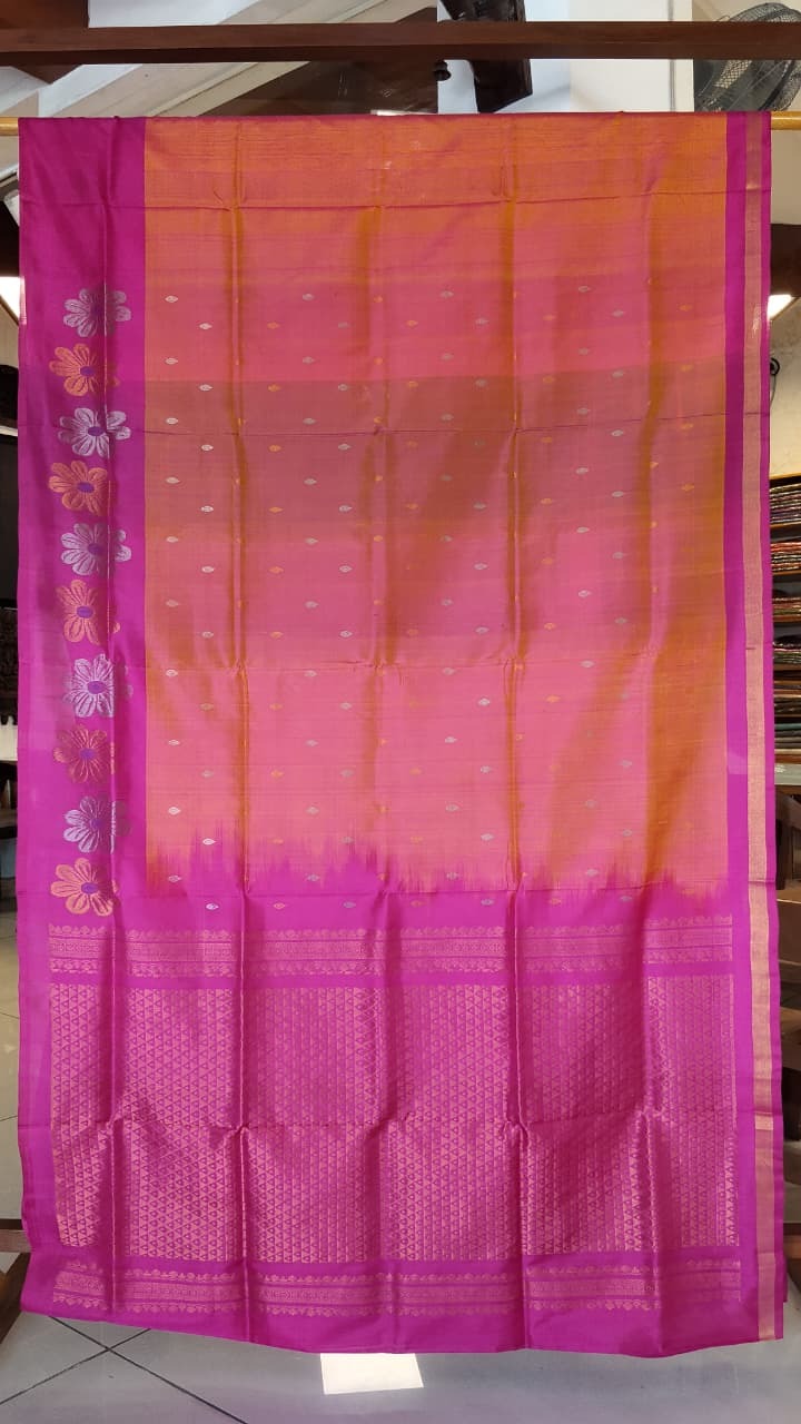 Orange & Magenta Uppada Silk Saree with Heavy Zari Pallu