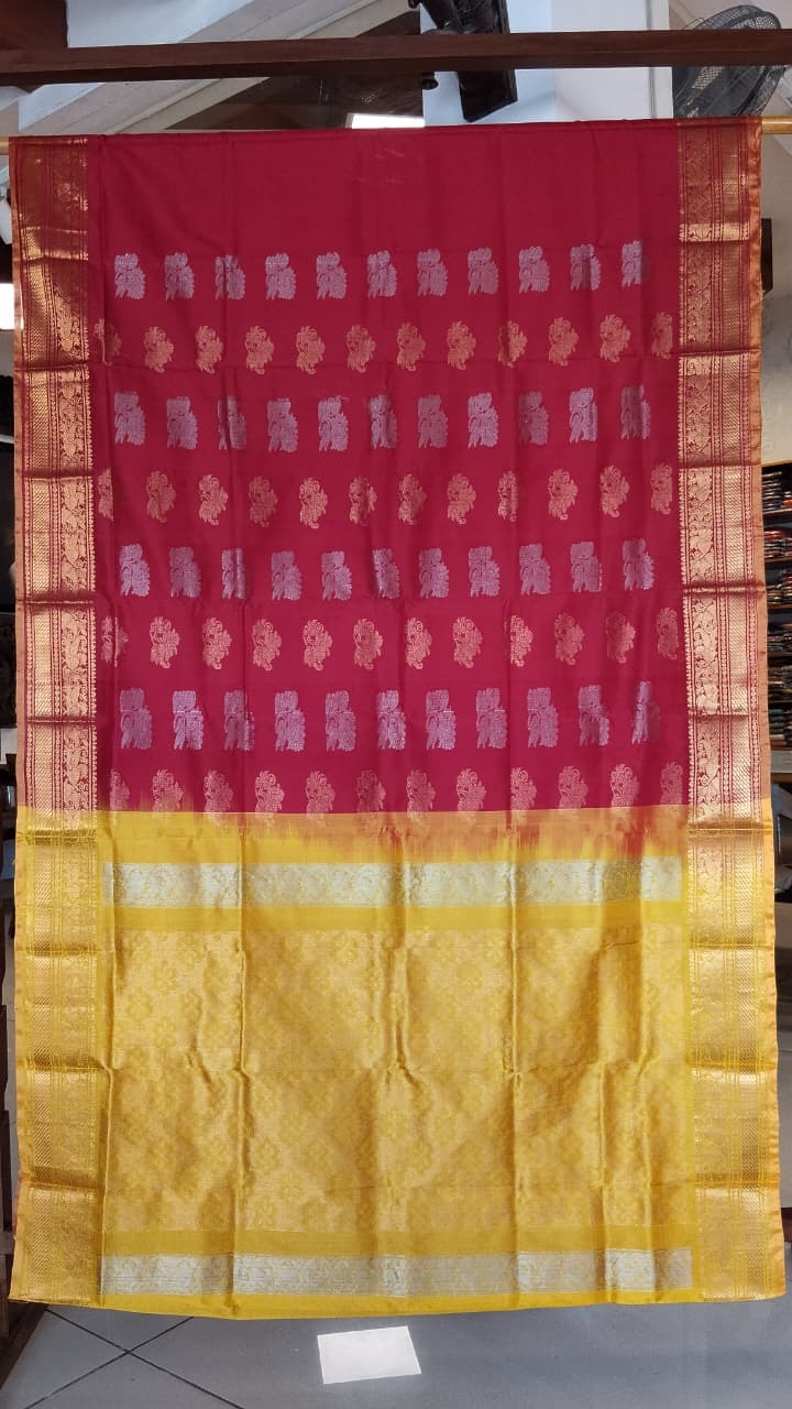 Red & Gold Uppada Silk Saree with Floral Bouquet Buttas