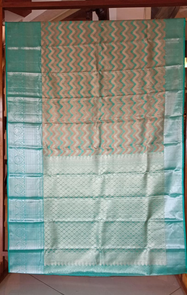Sky Blue & Silver Kanchipuram Silk Saree with Zigzag Zari Weave