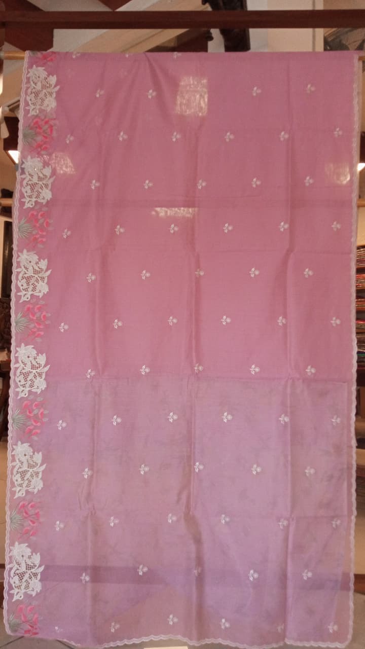 Lavender Silk Kota Thread Work Embroidery Saree