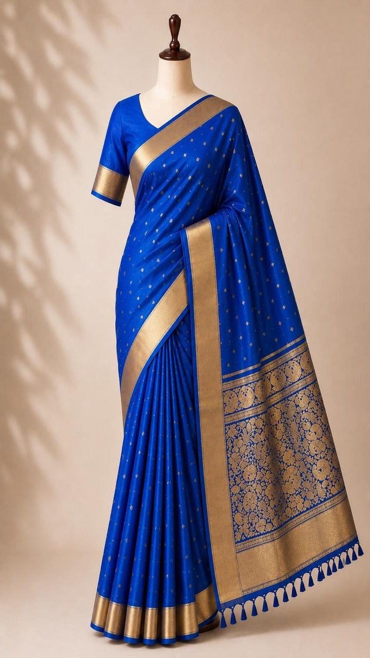 Blue uppada handloom silk saree with gold zari weave