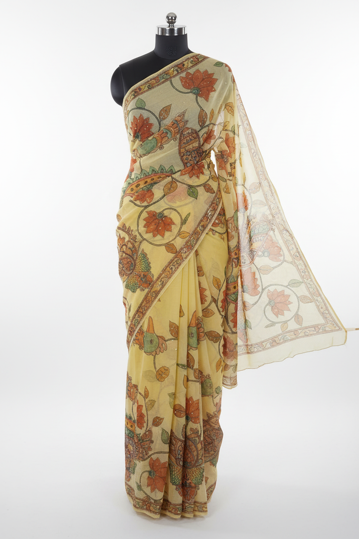 Lemon Yellow Chiffon Saree - Styled Product Image