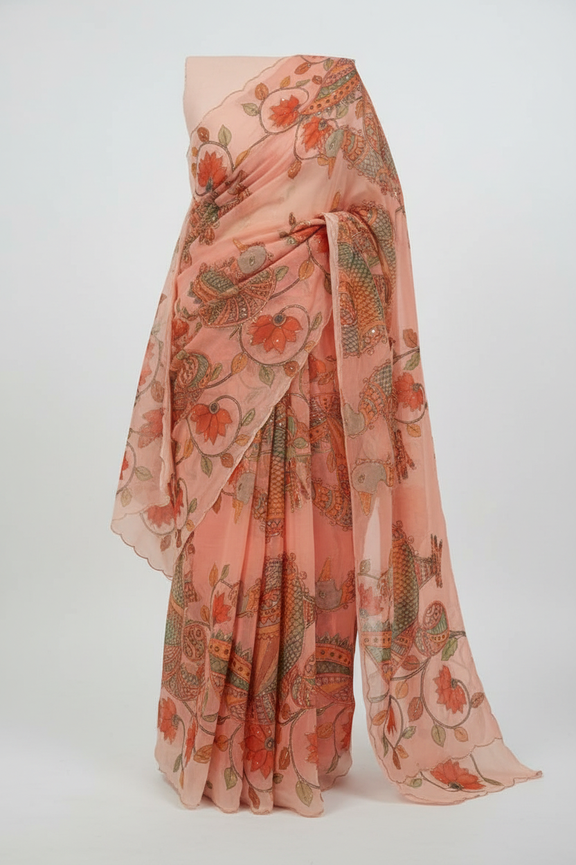 Peach Pink Chiffon Saree - Styled Product Image