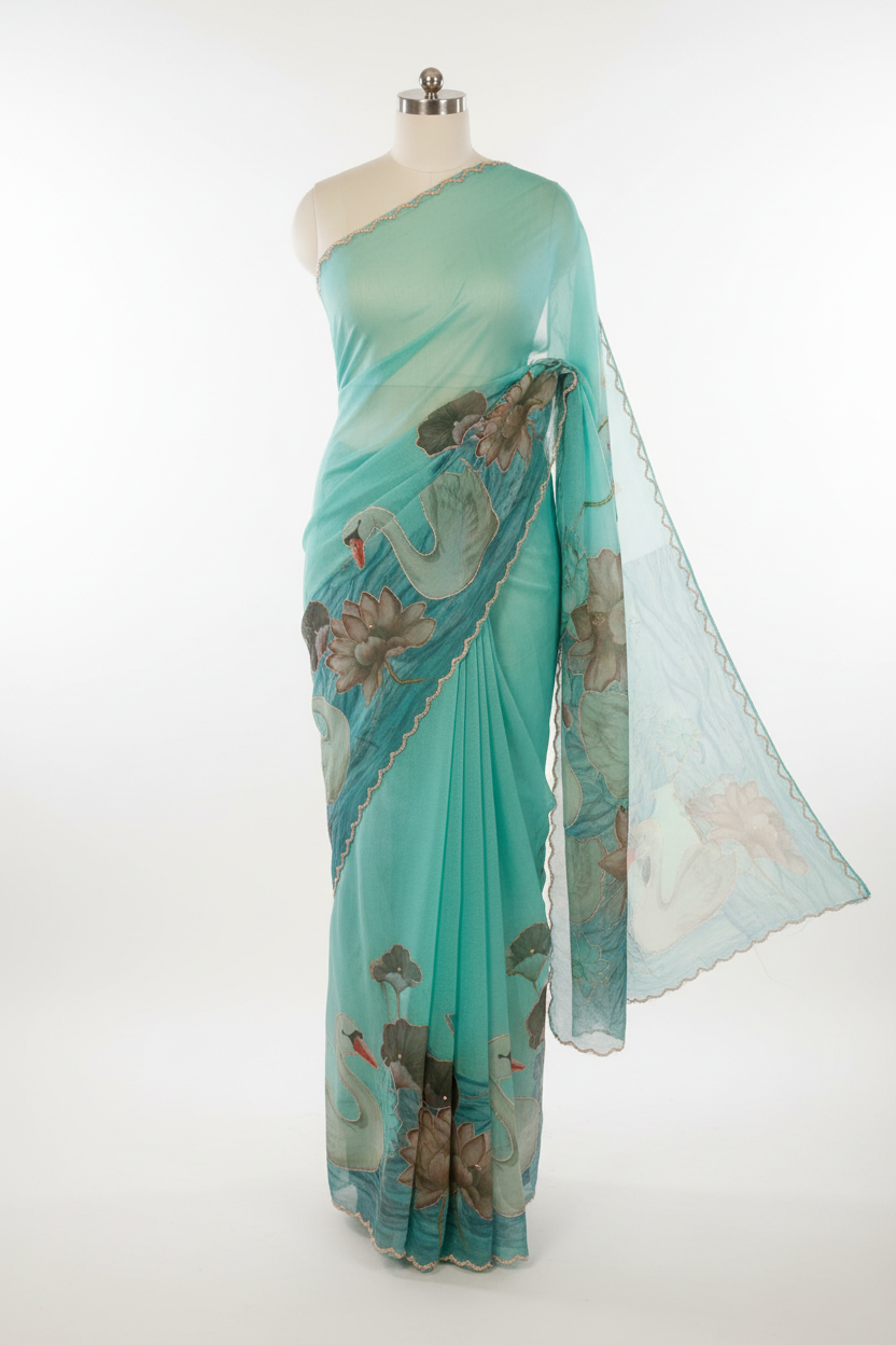 Sky Blue Chiffon Saree - Product Image