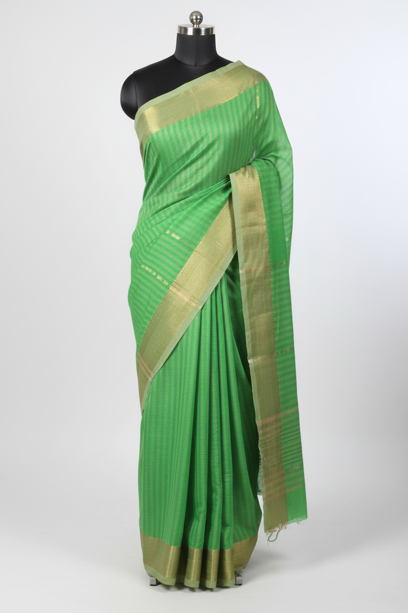 Green Cotton Saree - Product Image
