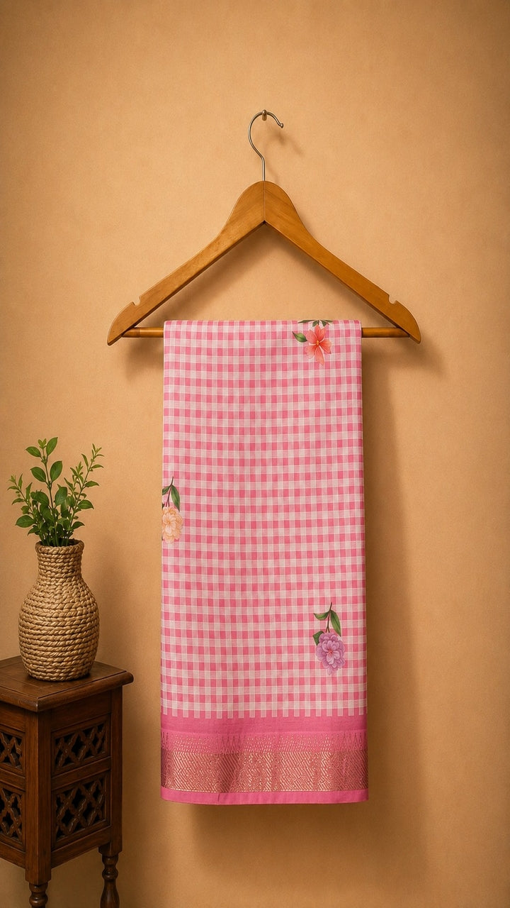 Mangalagiri printed silk saree - pink