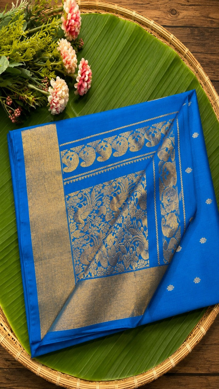 Blue uppada handloom silk saree with gold zari weave