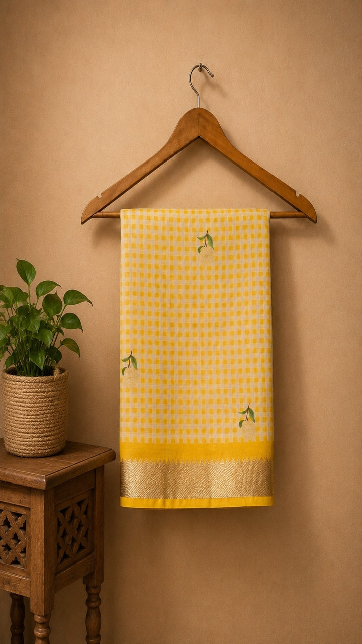 Mangalagiri Printed Silk Saree - yellow