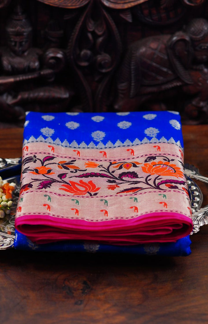 blue and pink kota with paithani border