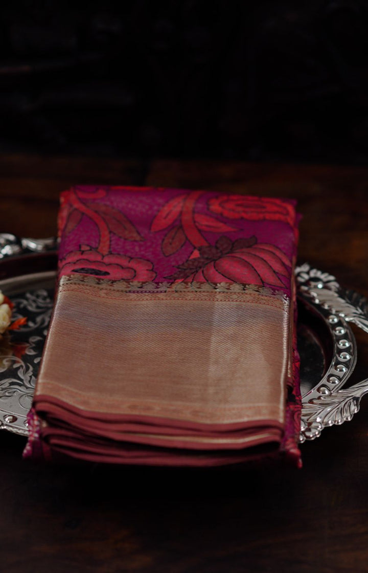 Pink Printed Kanchipuram pattu saree