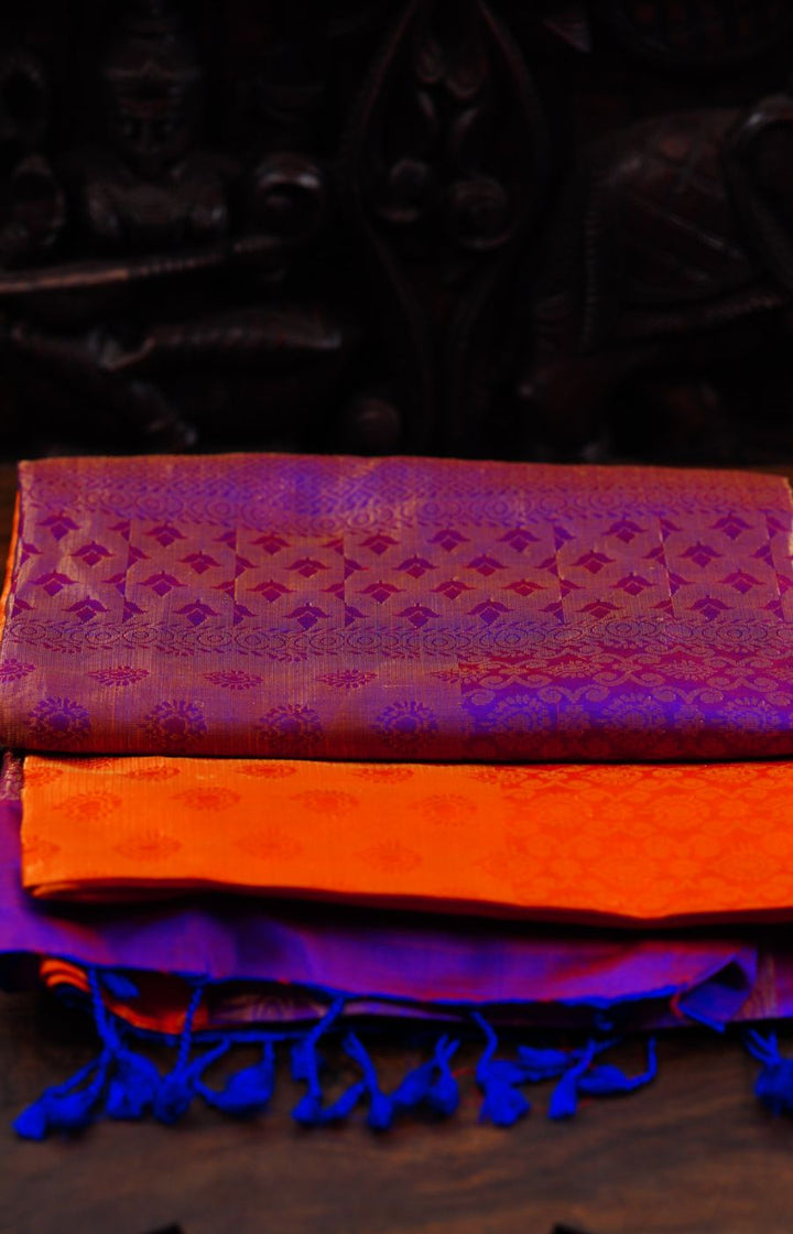 Orange and purple Uppada pattu self design