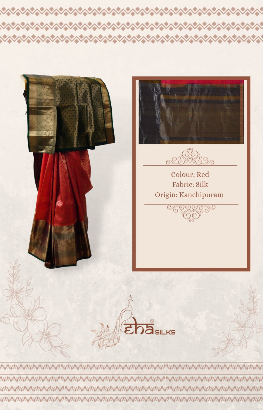 Mayil design Red Kanchipuram saree