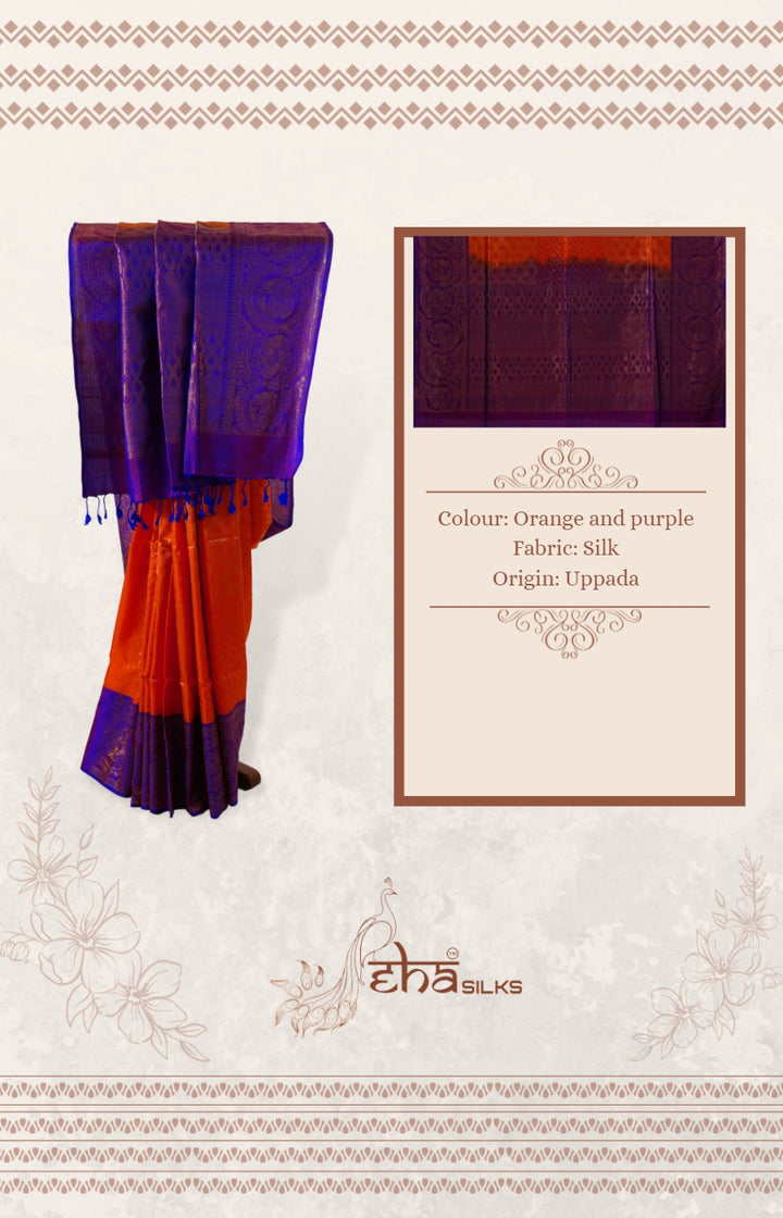 Orange and purple Uppada pattu self design