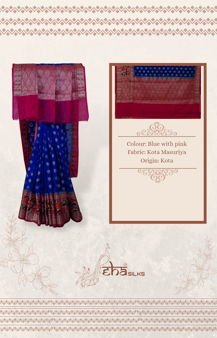 blue and pink kota with paithani border