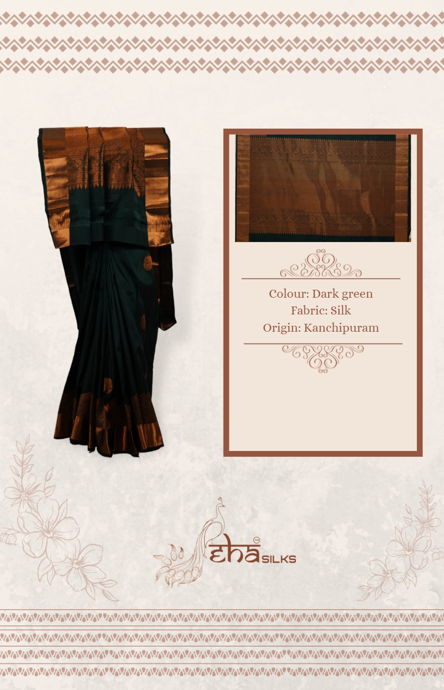 Dark green Kanchipuram Silk saree